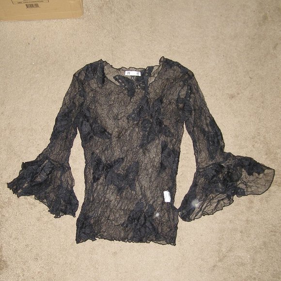 🖤🦋NEW size M 6-8 MK Solo Black Lace Butterfly stretch Top - Picture 4 of 12